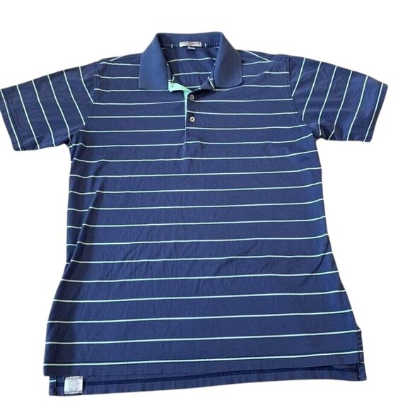 Peter Millar Polo Golf Shirt Men’s Size Large Blue Green Striped Tailored Fit - Picture 1 of 3